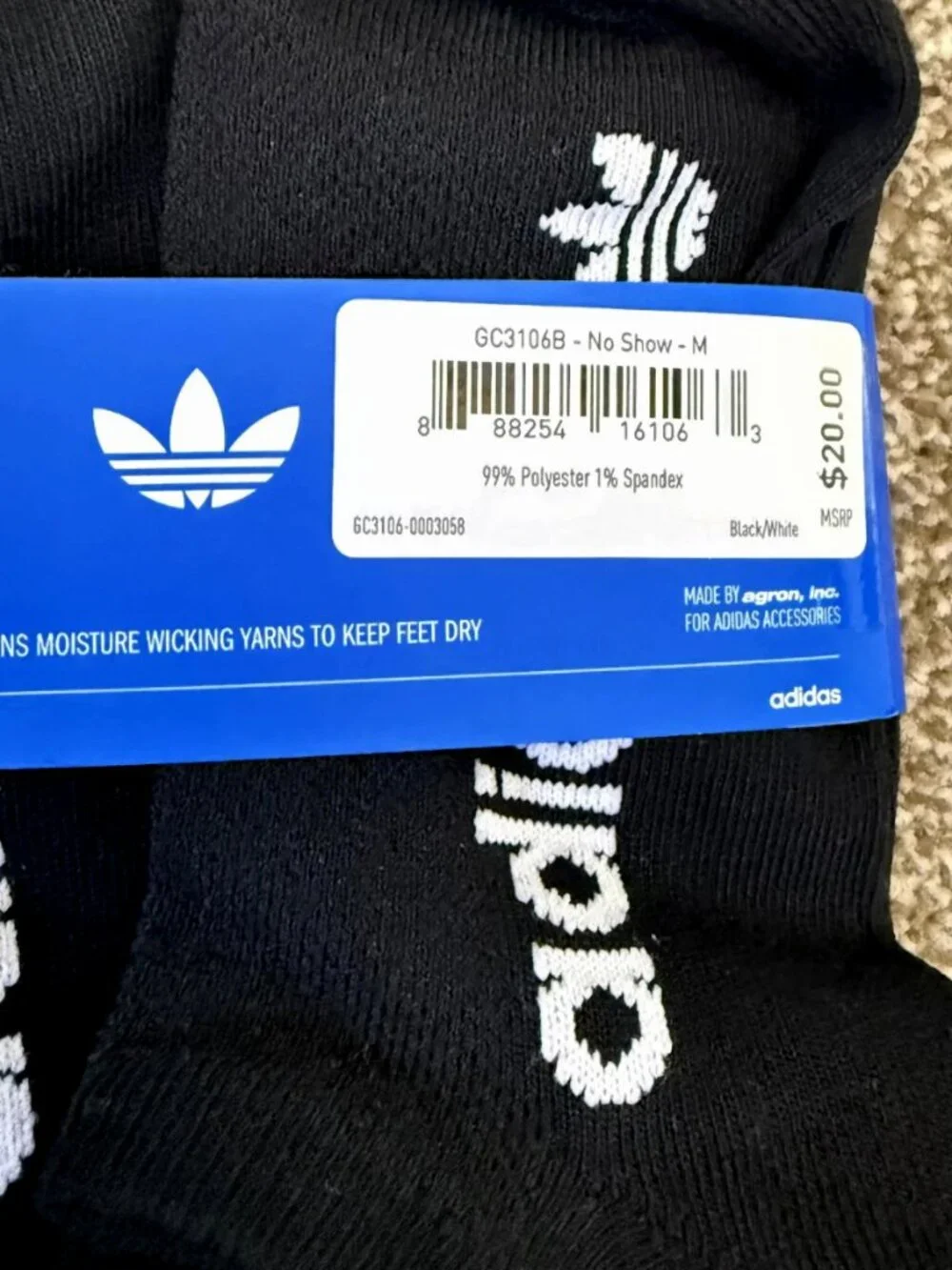 Adidas Originals Youth Cushioned Low-Cut No-Show Socks 6-Pack Black NWT